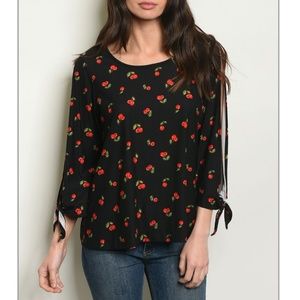 ❤Black with cherry print Tops❤
